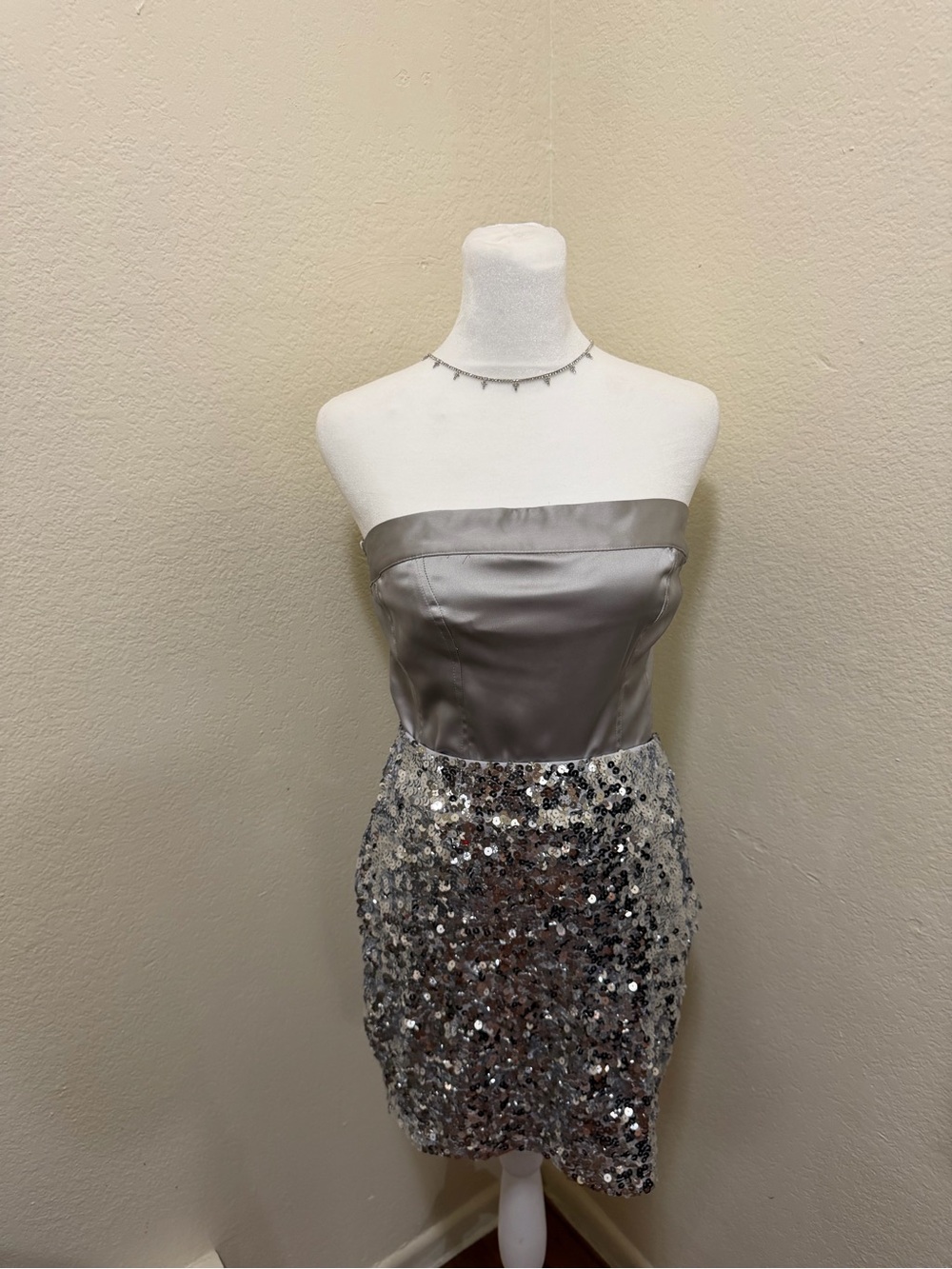 Silver Sequin Mini Skirt